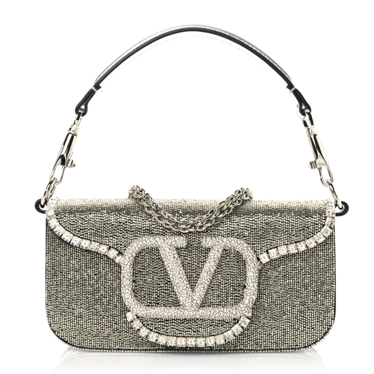 Swarovski Crystal Embroidered Vlogo Small Loco Shoulder Bag Crystal Silver