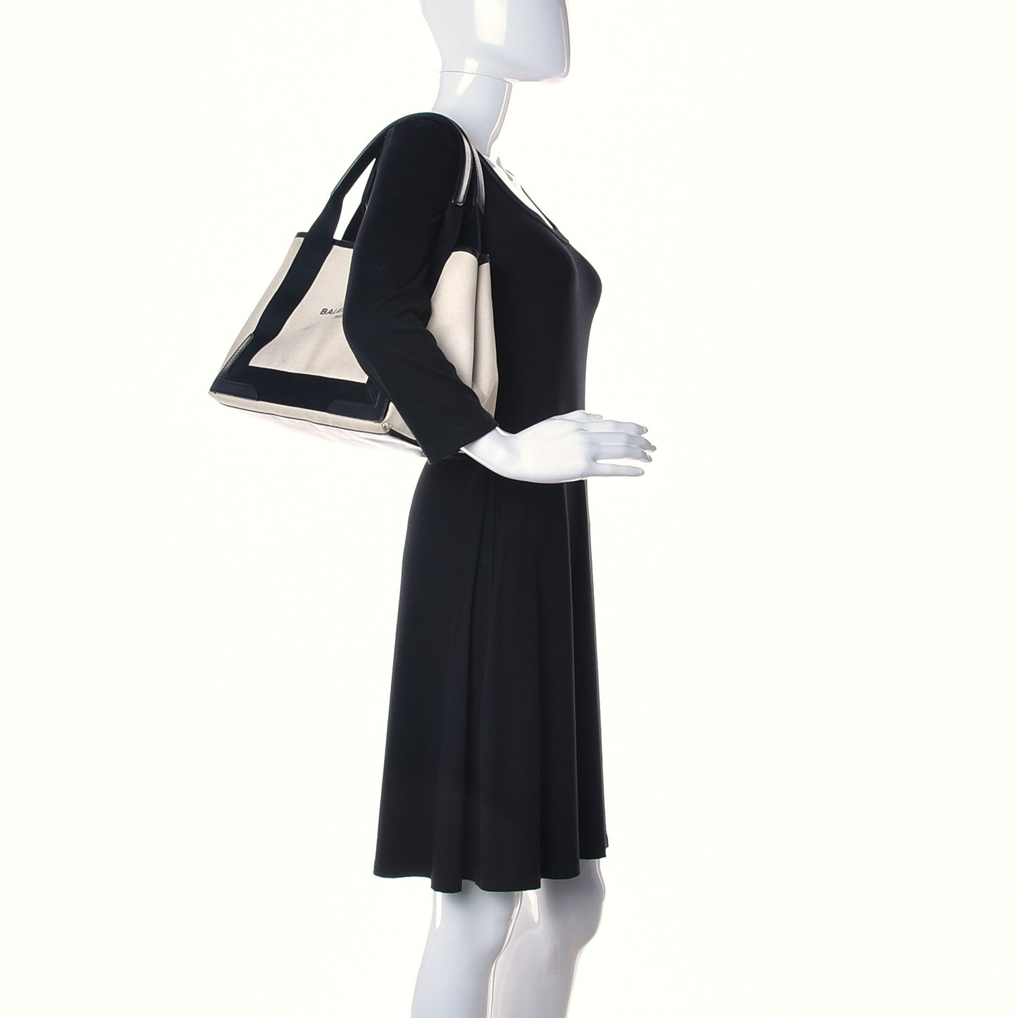 Cotton Canvas Satin Calfskin S Navy Cabas Natural Black