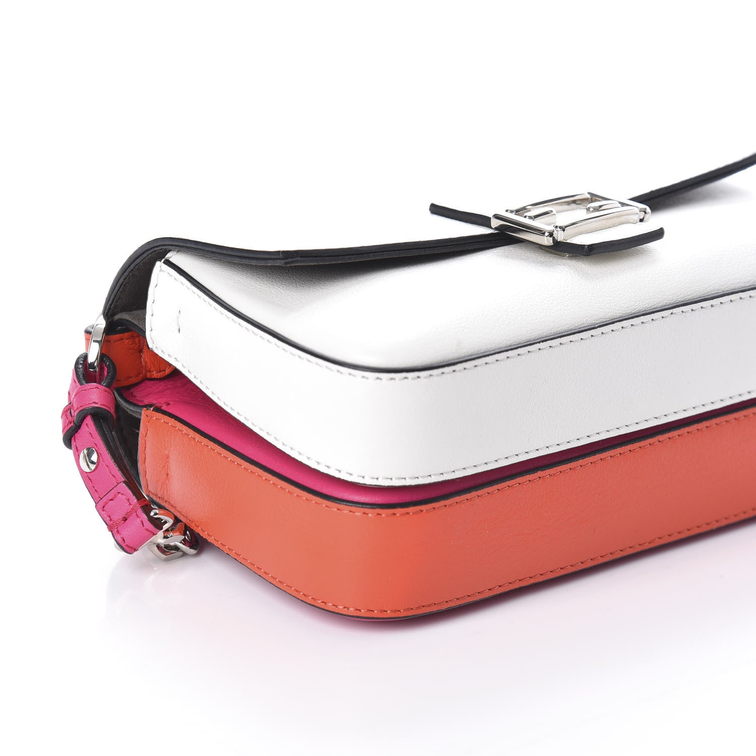 Fendi Vitello Dolce Nappa Flowerland Tri-Color Micro Double Baguette Fuxia White Ice Papavero 8 of 9