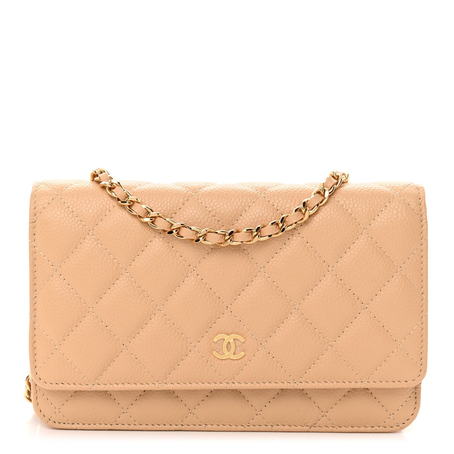 Caviar Quilted Wallet on Chain WOC Beige Clair