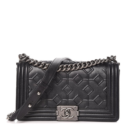 Chanel Calfskin Crystal Embossed Medium Boy Flap Black 1 of 15