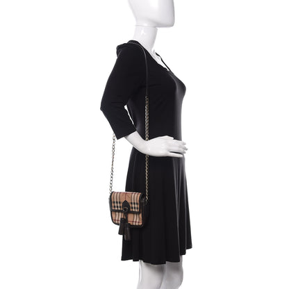 Burberry Haymarket Check Mini Tassel Crossbody Bag Chocolate 2 of 14
