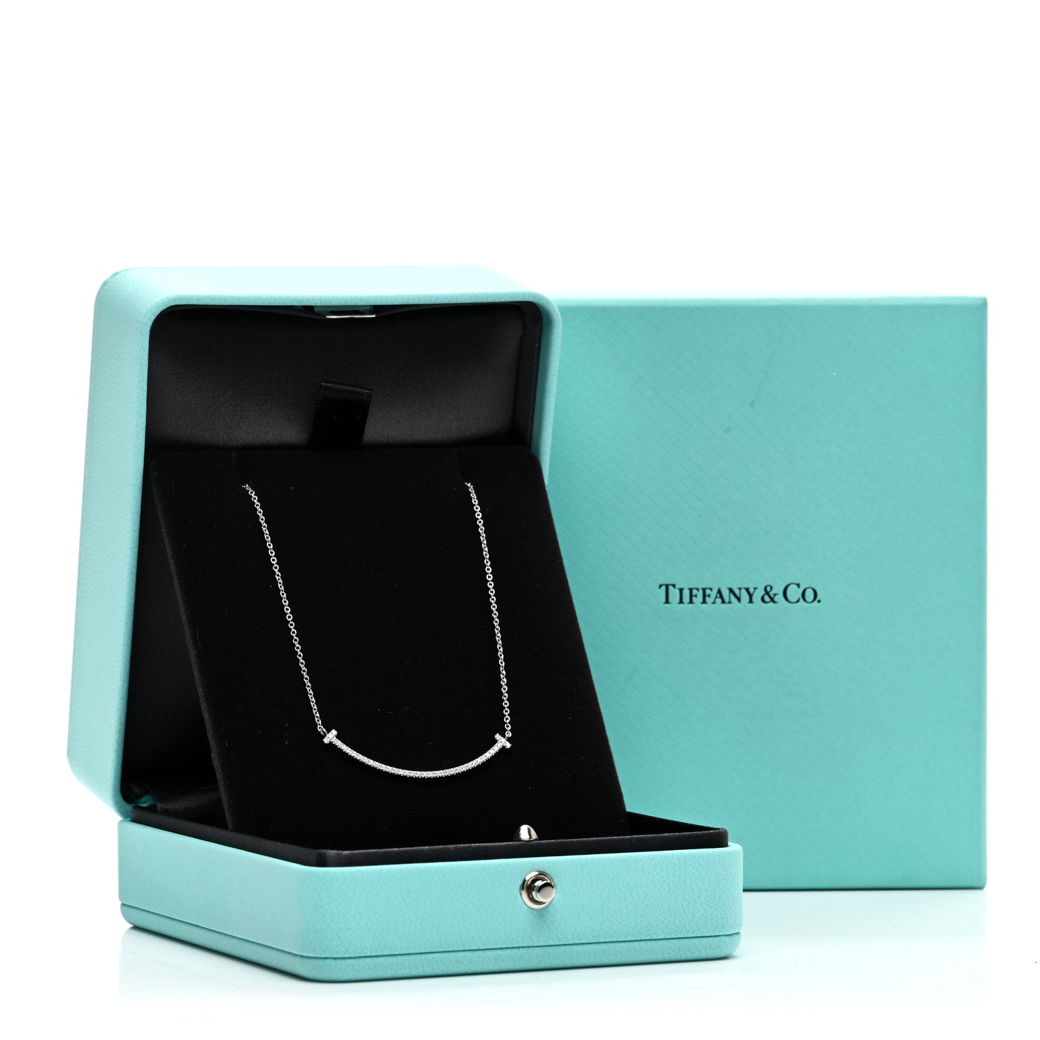 Tiffany 18K White Gold Diamond Small T Smile Pendant Necklace 5 of 5