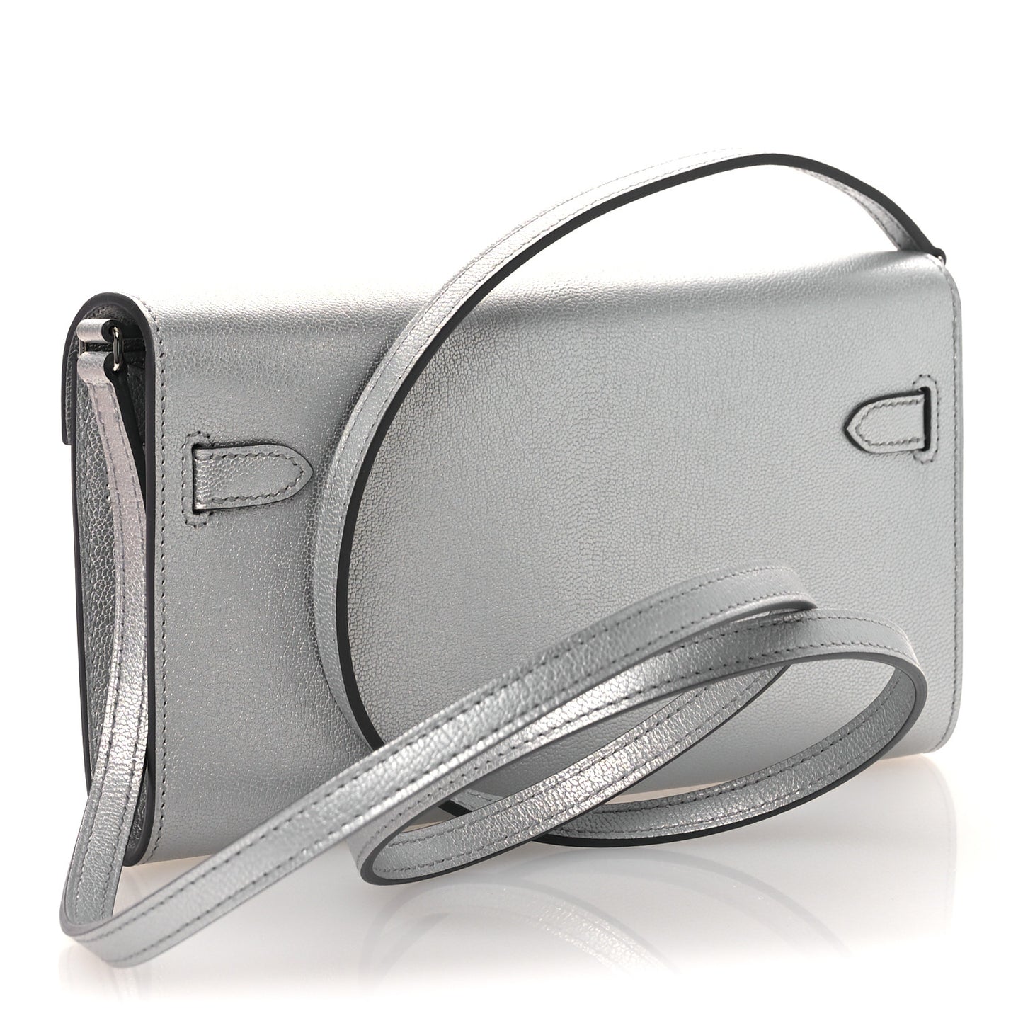 Metallic Chevre Chamkilight Kelly Wallet To Go Argent