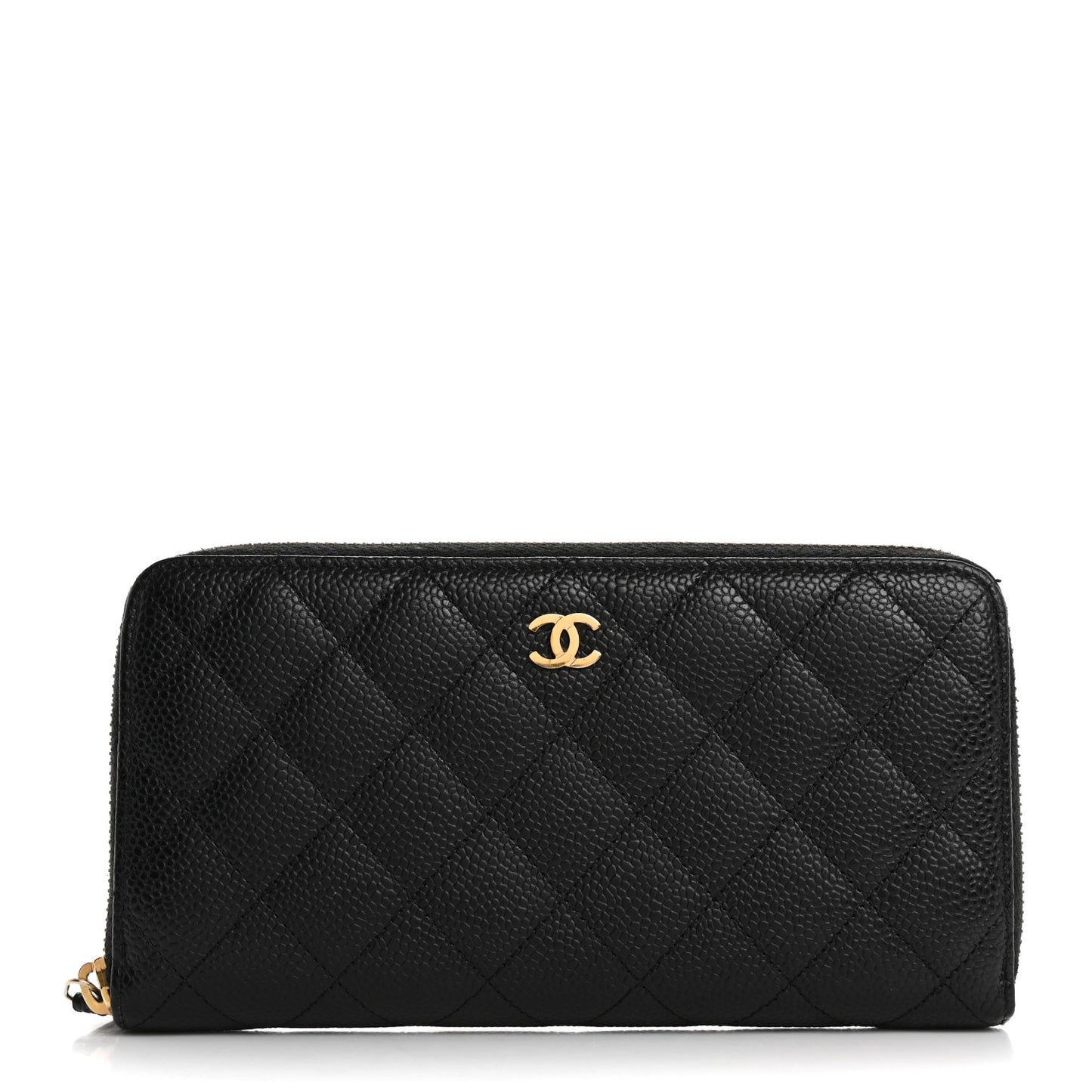 Caviar Quilted Large Gusset Zip Around Wallet Black