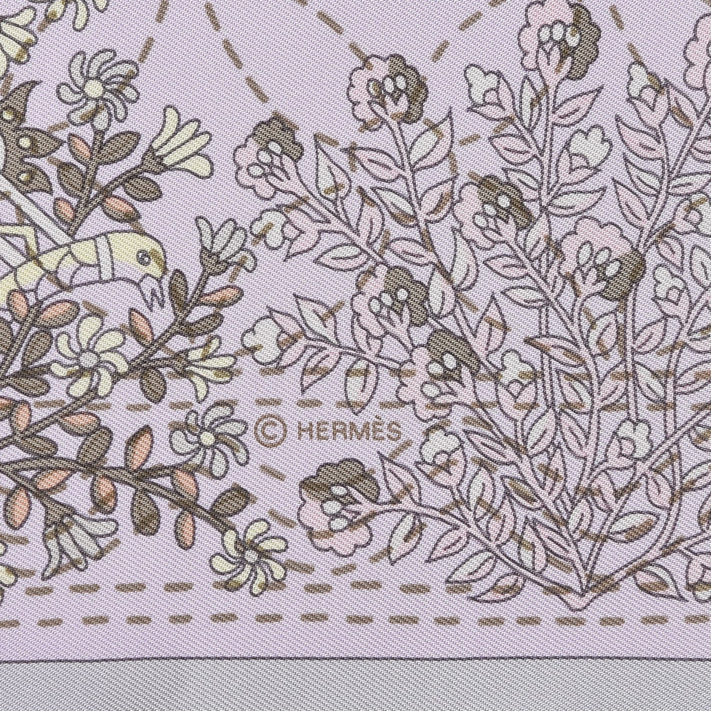 Silk Pique Fleuri de Provence Scarf 90 Gris Perle Lilac Rose Poudre
