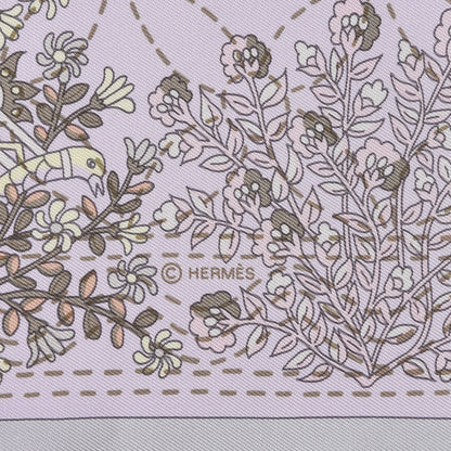 Hermes Silk Pique Fleuri de Provence Scarf 90 Gris Perle Lilac Rose Poudre 3 of 4