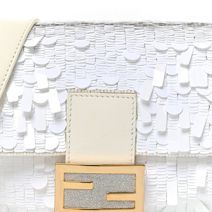Fendi Sequin Paillettes Vitello Grace Sex and the City Baguette White 8 of 10