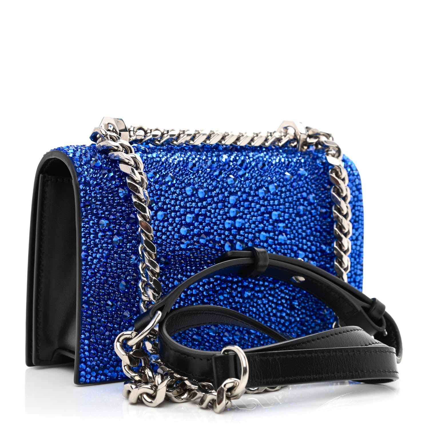 Alexander McQueen Calfskin Crystal Chain Clutch Blue Black 3 of 10