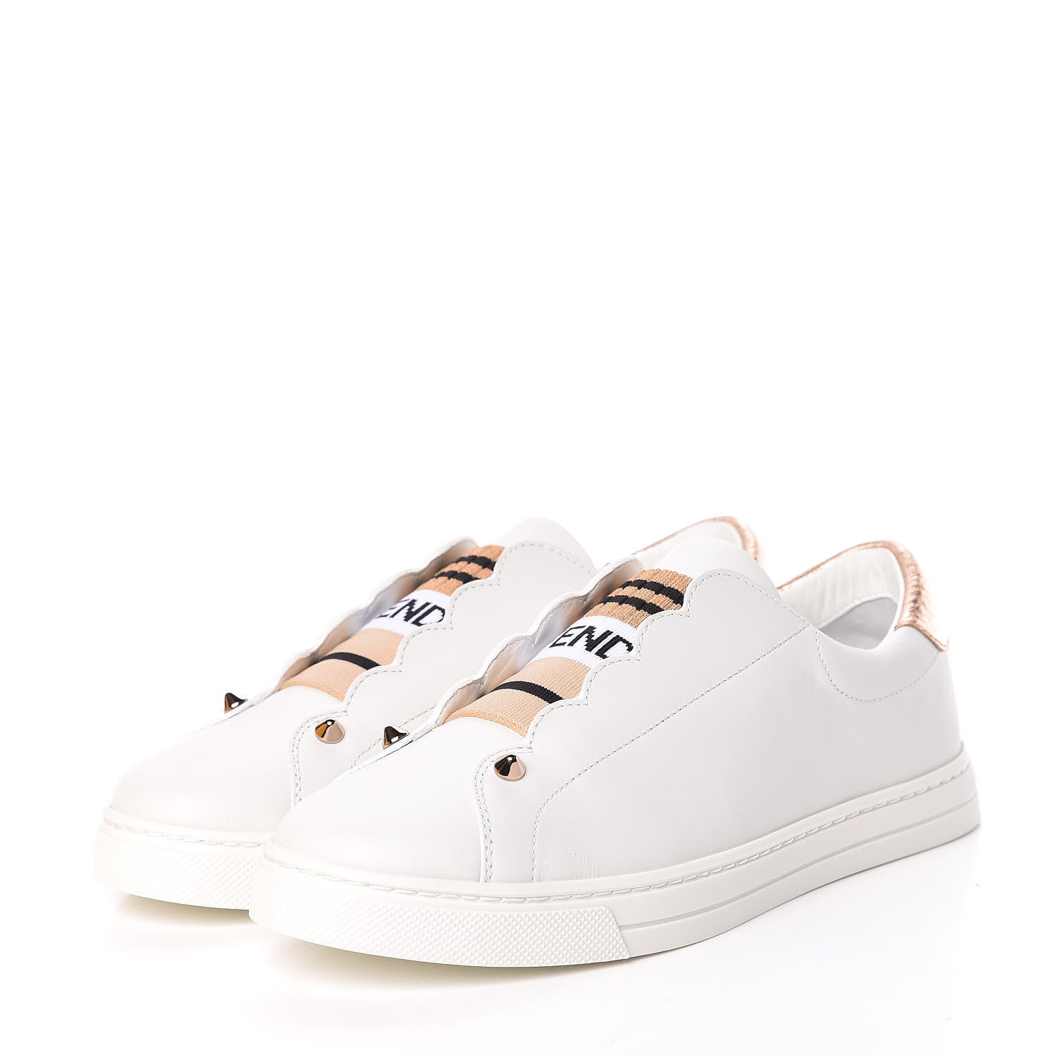 Fendi Vitello Lurex Rockoclick Slip On Sneakers 36.5 White Soap Rose Gold 3 of 10