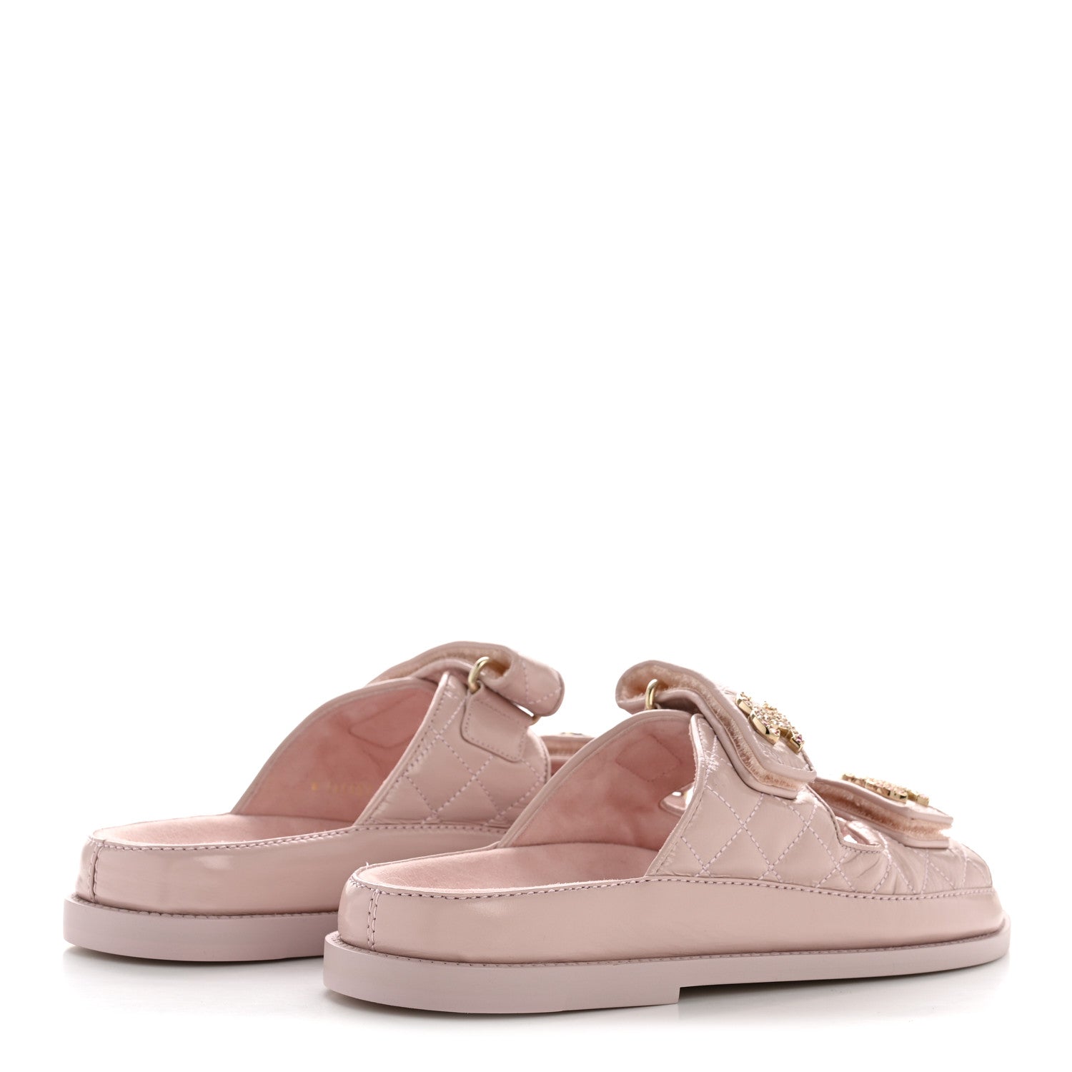 Chanel Shiny Calfskin Crystal Quilted Velcro Dad CC Slide Sandals