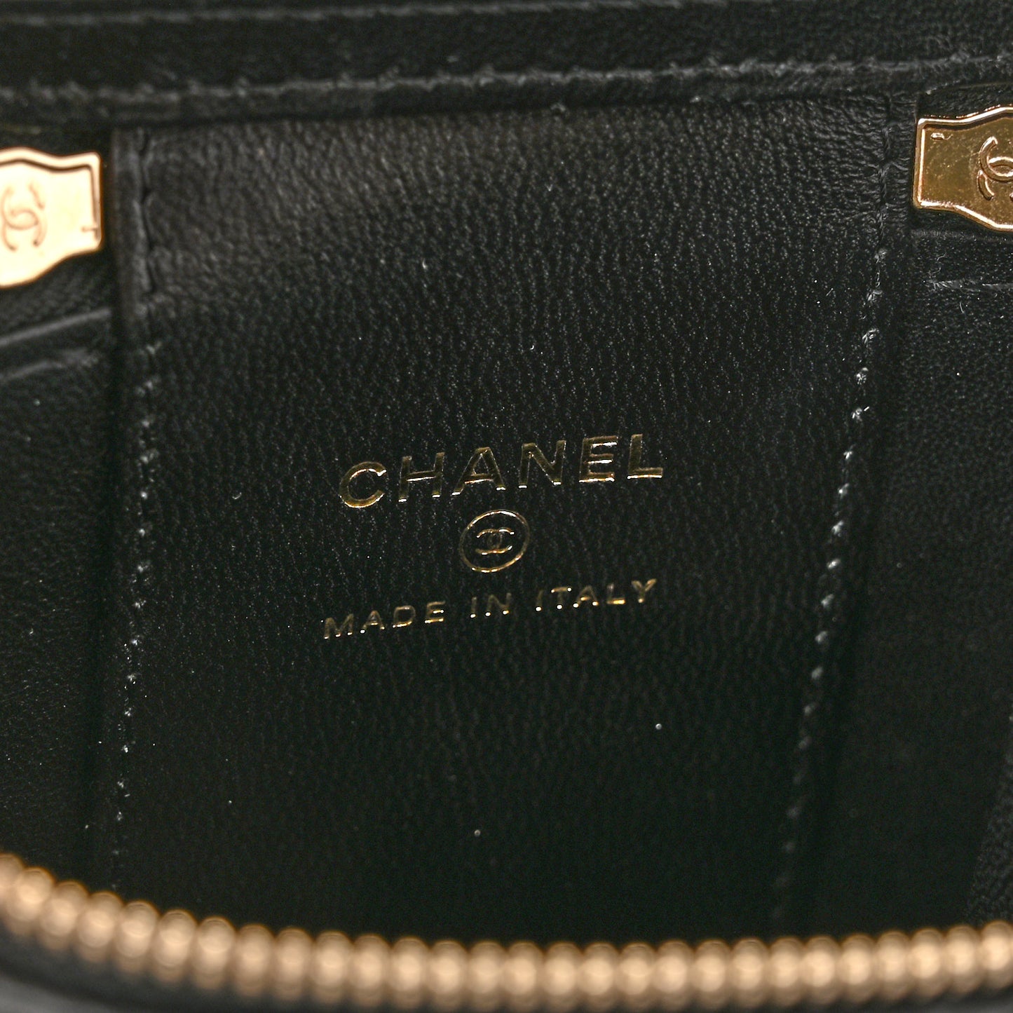 Lambskin Quilted Top Handle Mini Vanity Case With Chain Black