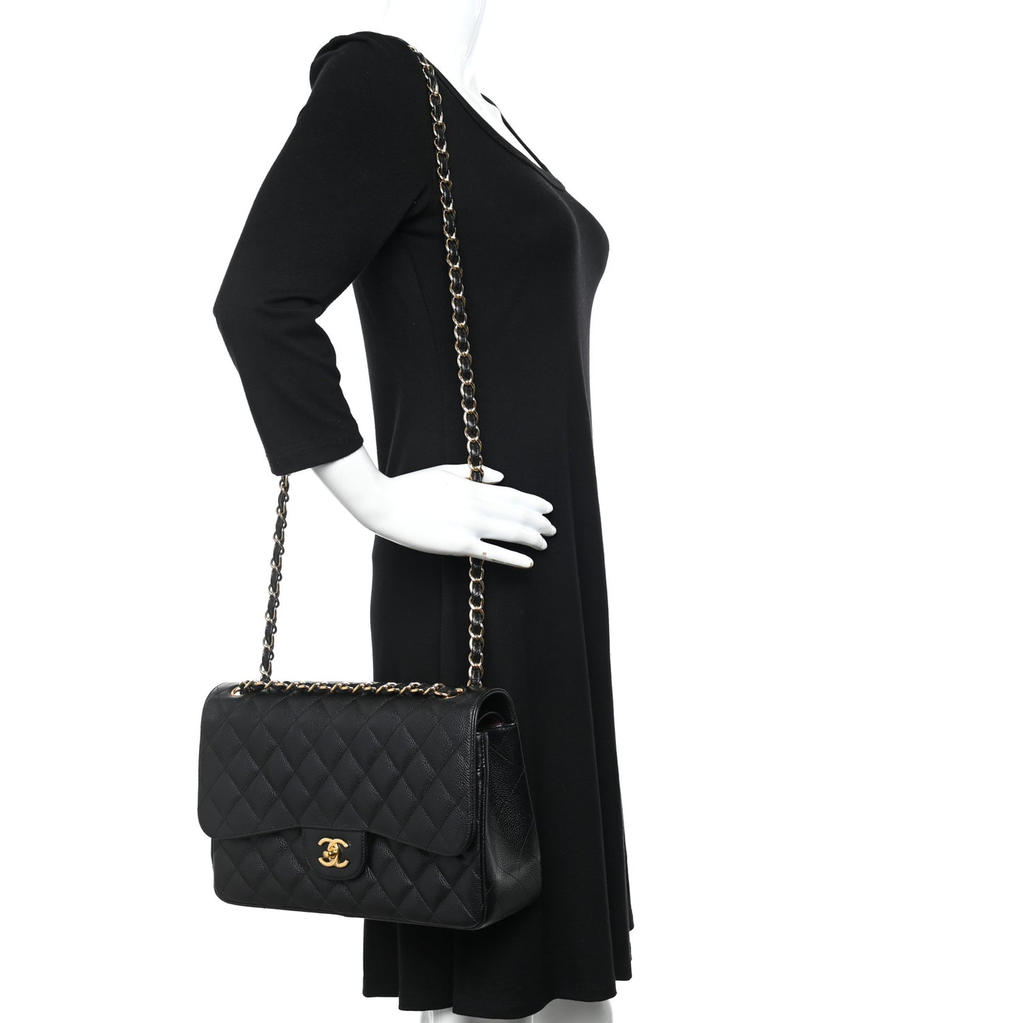Caviar Quilted Jumbo Double Flap Black