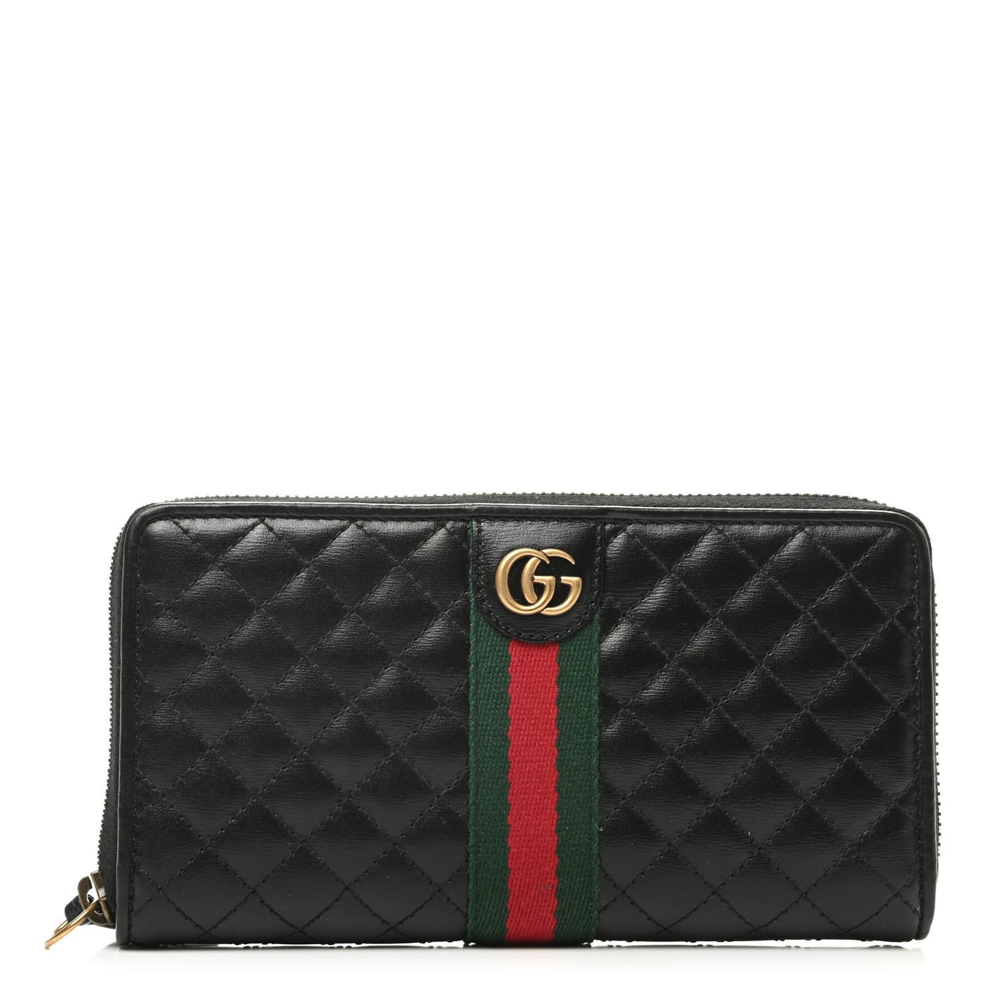 Calfskin Web Trapuntata GG Zip Around Wallet Black