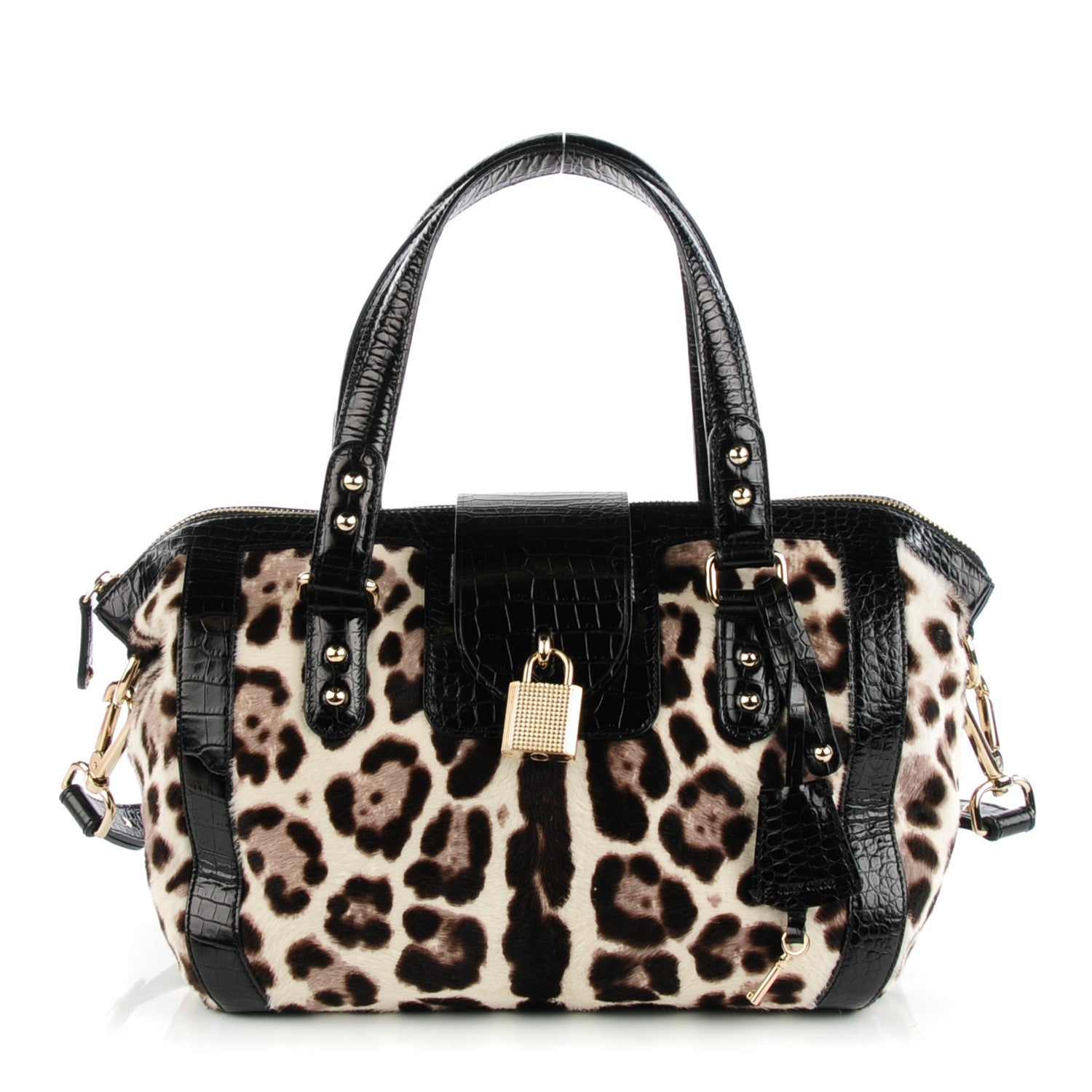 Jimmy Choo Crocodile Embossed Pony Hair Leopard Print Satchel Black 1 of 7