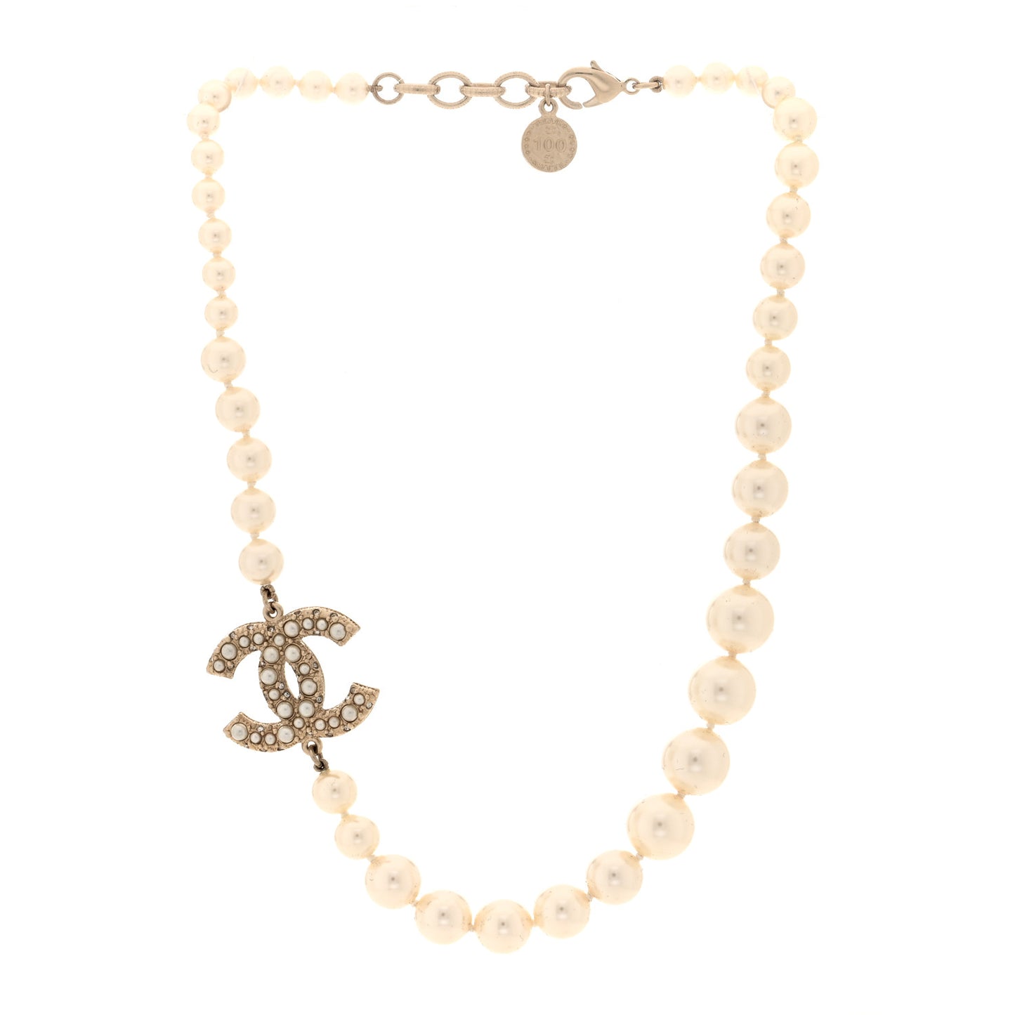 Graduated Pearl CC Short Necklace Gold
