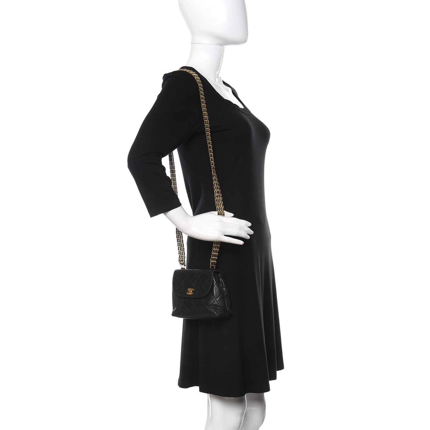 Lambskin Quilted 4 Chain Mini Flap Black