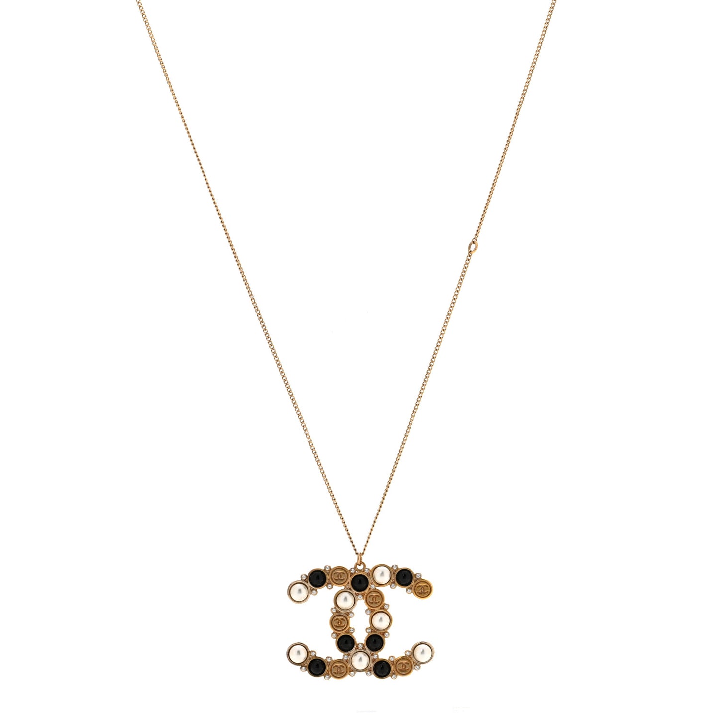 Crystal Pearl CC Chain Necklace Gold Black