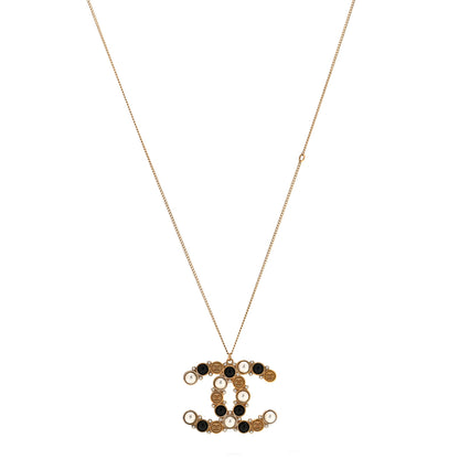 Chanel Crystal Pearl CC Chain Necklace Gold Black 1 of 6