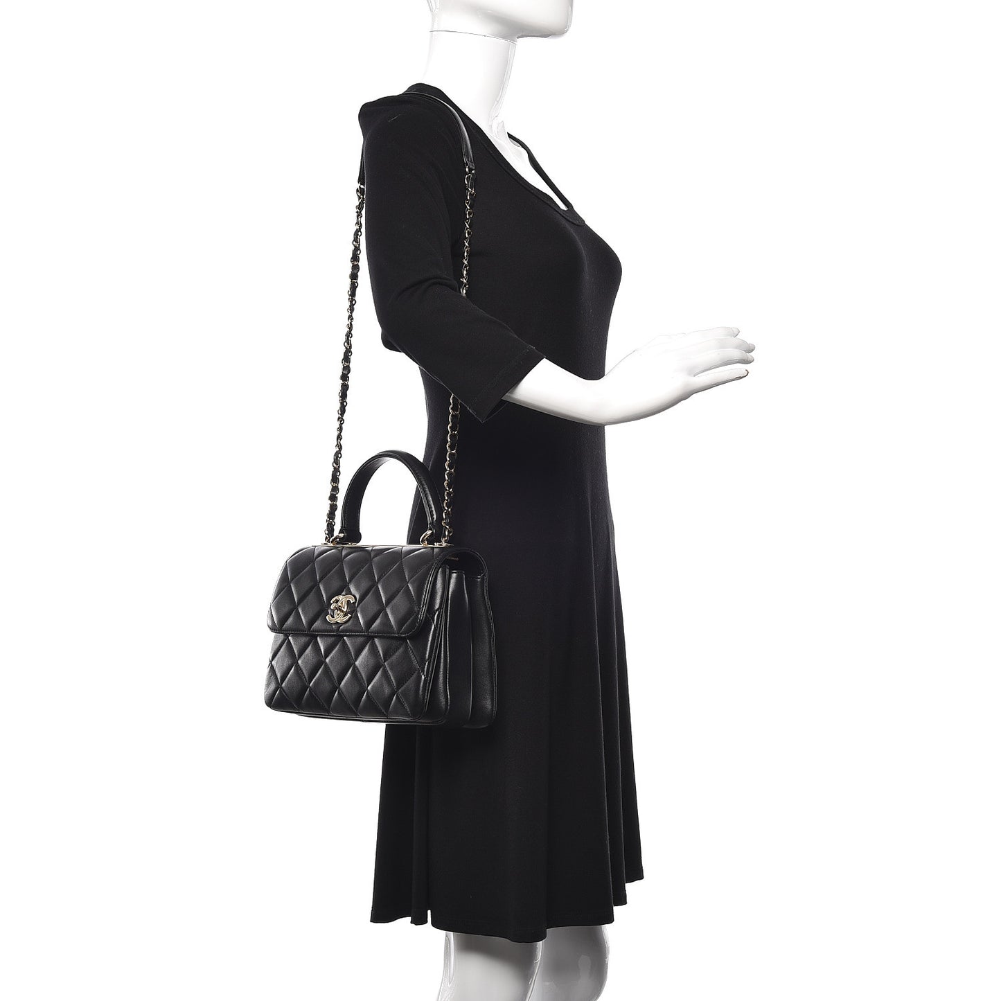 Lambskin Quilted Small Trendy CC Dual Handle Flap Bag Black