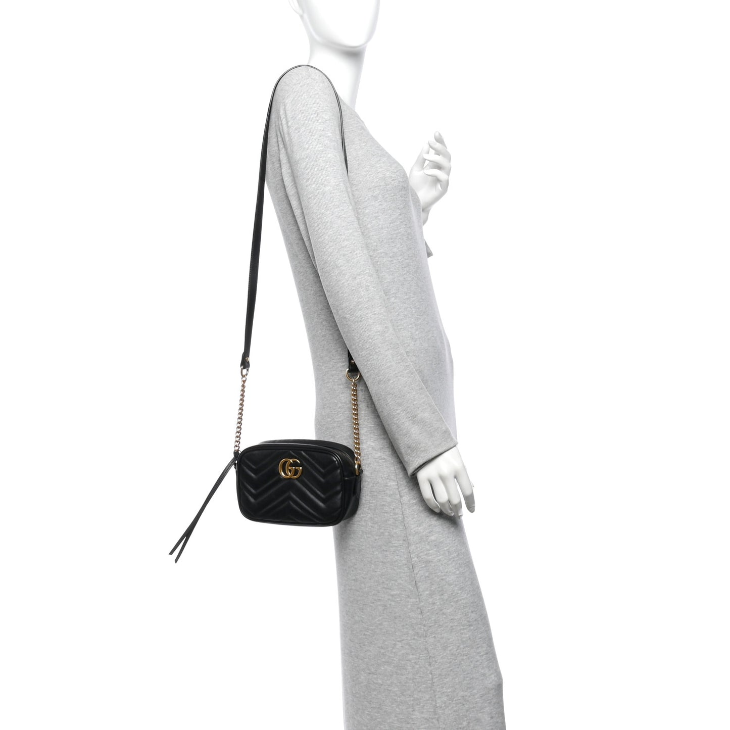 Calfskin Matelasse Mini GG Marmont Chain Shoulder Bag Black