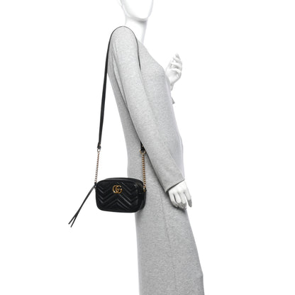Gucci Calfskin Matelasse Mini GG Marmont Chain Shoulder Bag Black 2 of 11