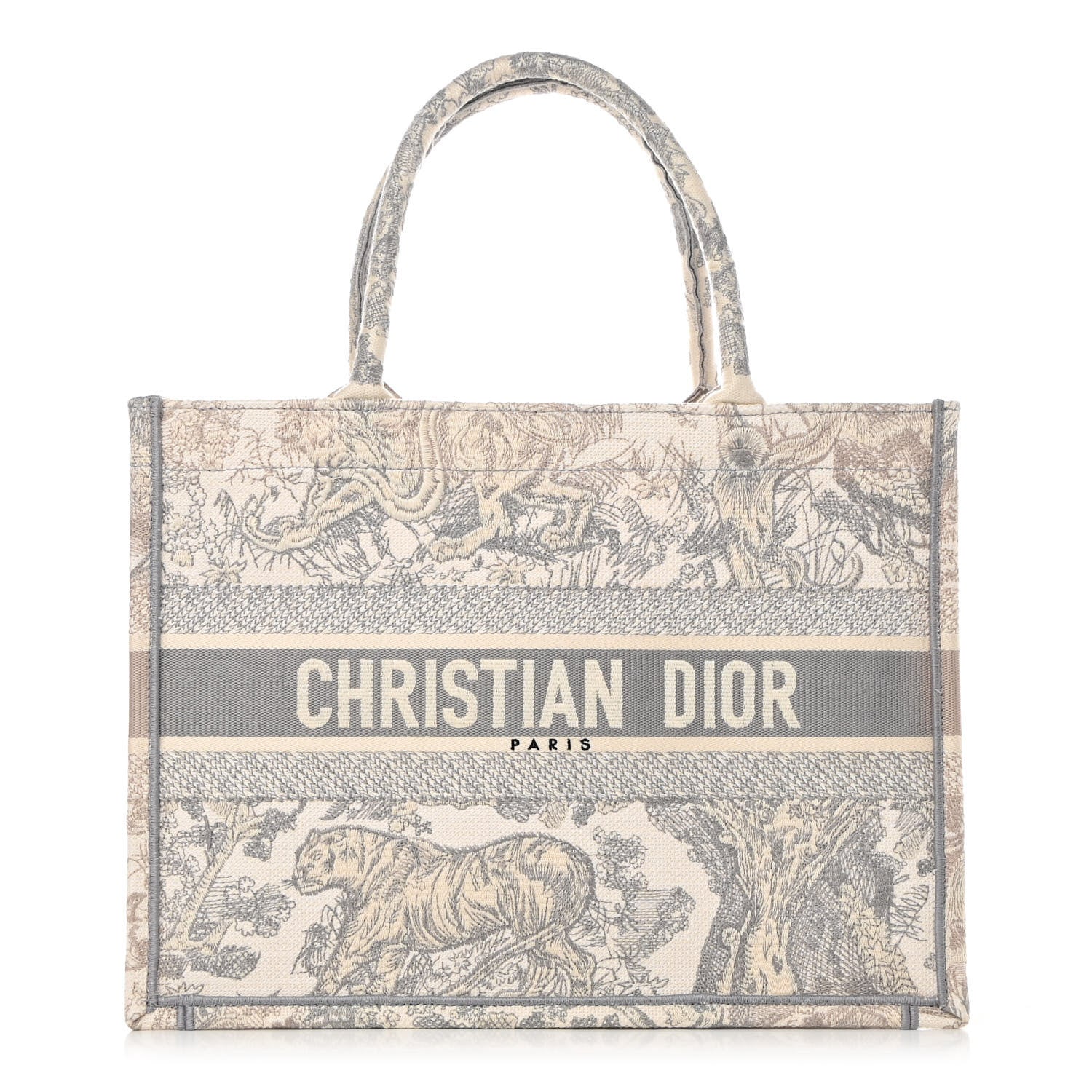Christian Dior Canvas Embroidered Medium Dioriviera Toile De Jouy Book Tote Gray 1 of 14