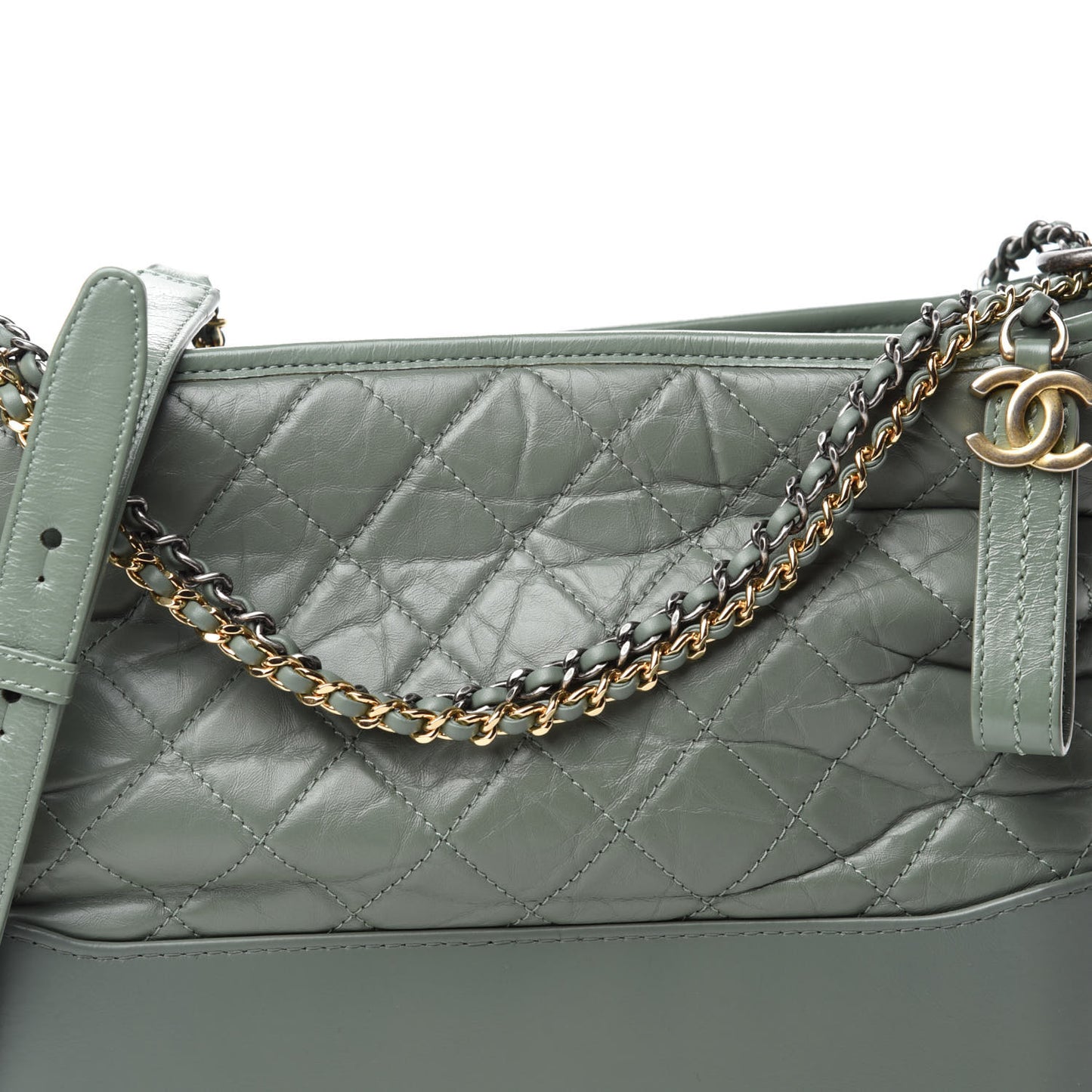 Aged Calfskin Quilted Medium Gabrielle Hobo Green