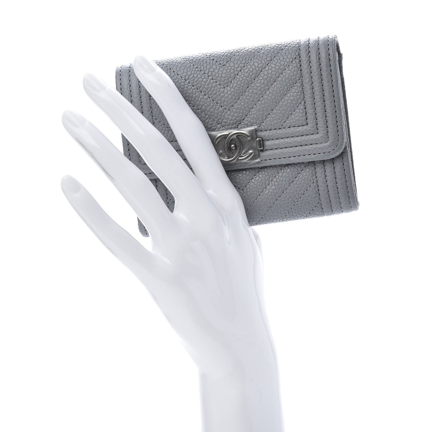 Caviar Chevron Quilted Boy Flap Card Holder Grey