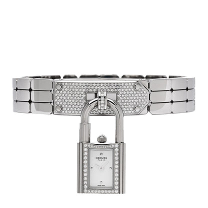 Hermes Stainless Steel Diamond Pave 16mm Kelly Quartz Watch 1 of 4