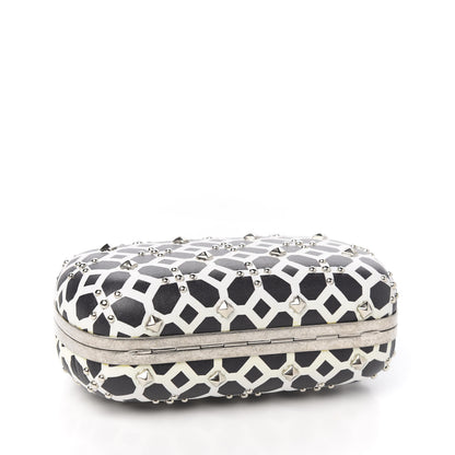 Alexander McQueen Lambskin Studded Skull Box Clutch Ivory Black 3 of 9