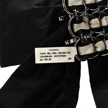 Chanel Grosgrain Silk Chain CC Bow Belt Black Ecru 4 of 8