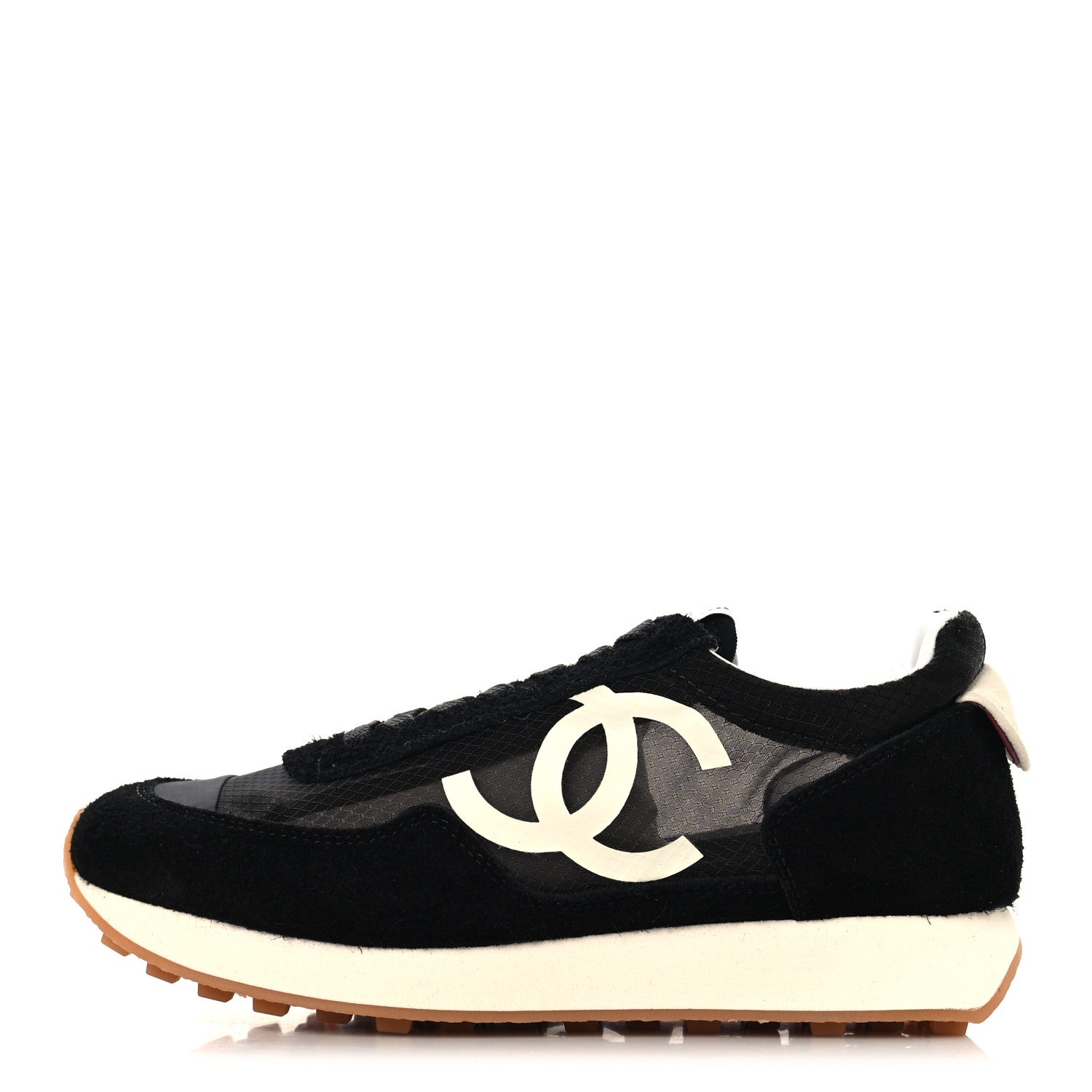 Chanel Mesh Suede Calfskin Womens Logo Sneakers 37 Black White 1 of 9