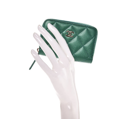 Chanel Metallic Caviar Quilted Zip Coin Purse Green 2 of 8