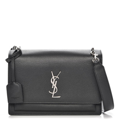 Saint Laurent Grained Calfskin Monogram Sunset Satchel Black 1 of 6