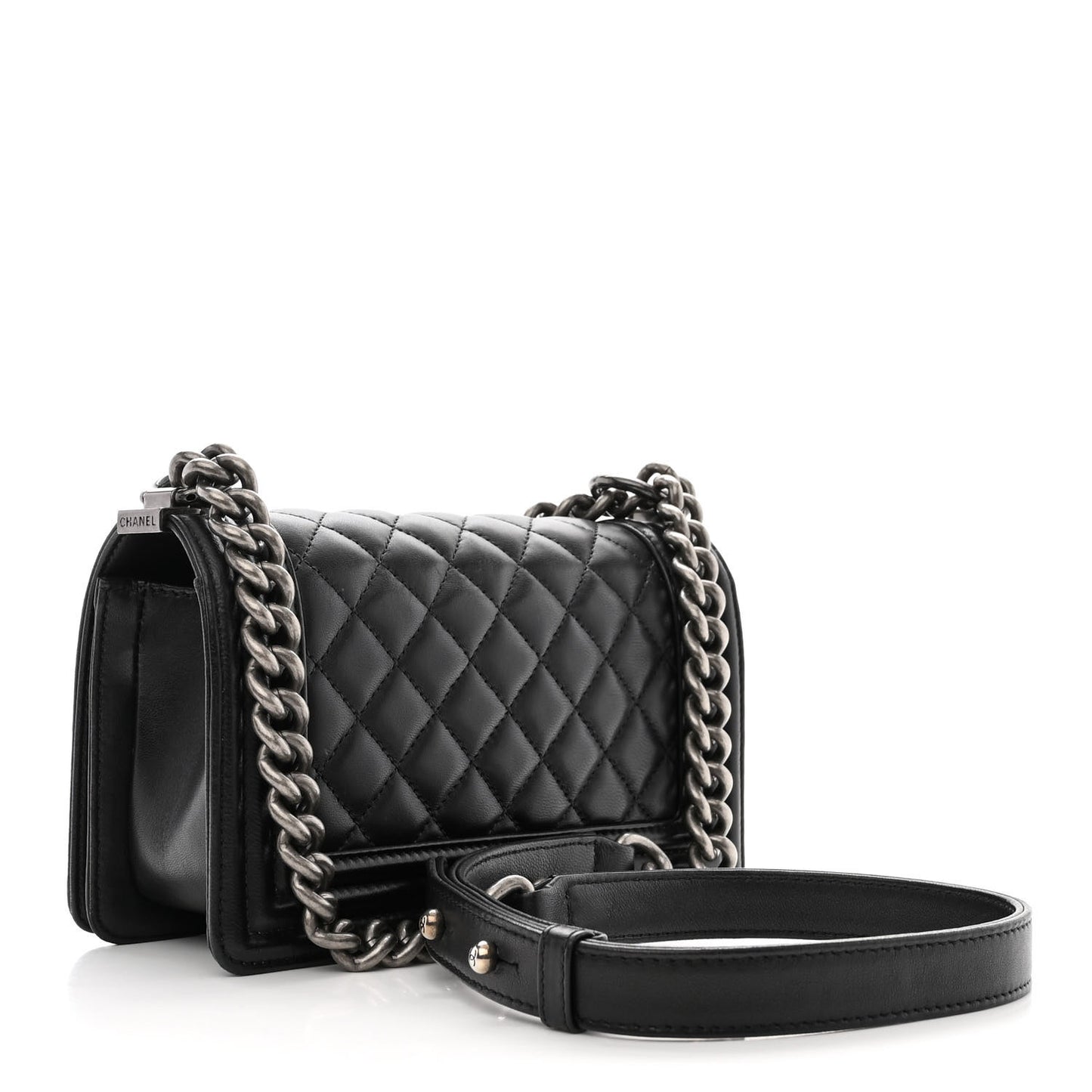 Calfskin Quilted Small Boy Flap Black
