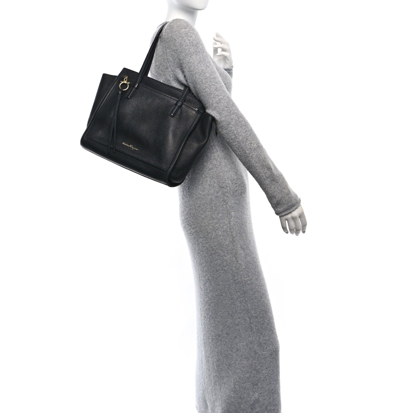 Hammered Calfskin Double Handle Large Amy Tote Black