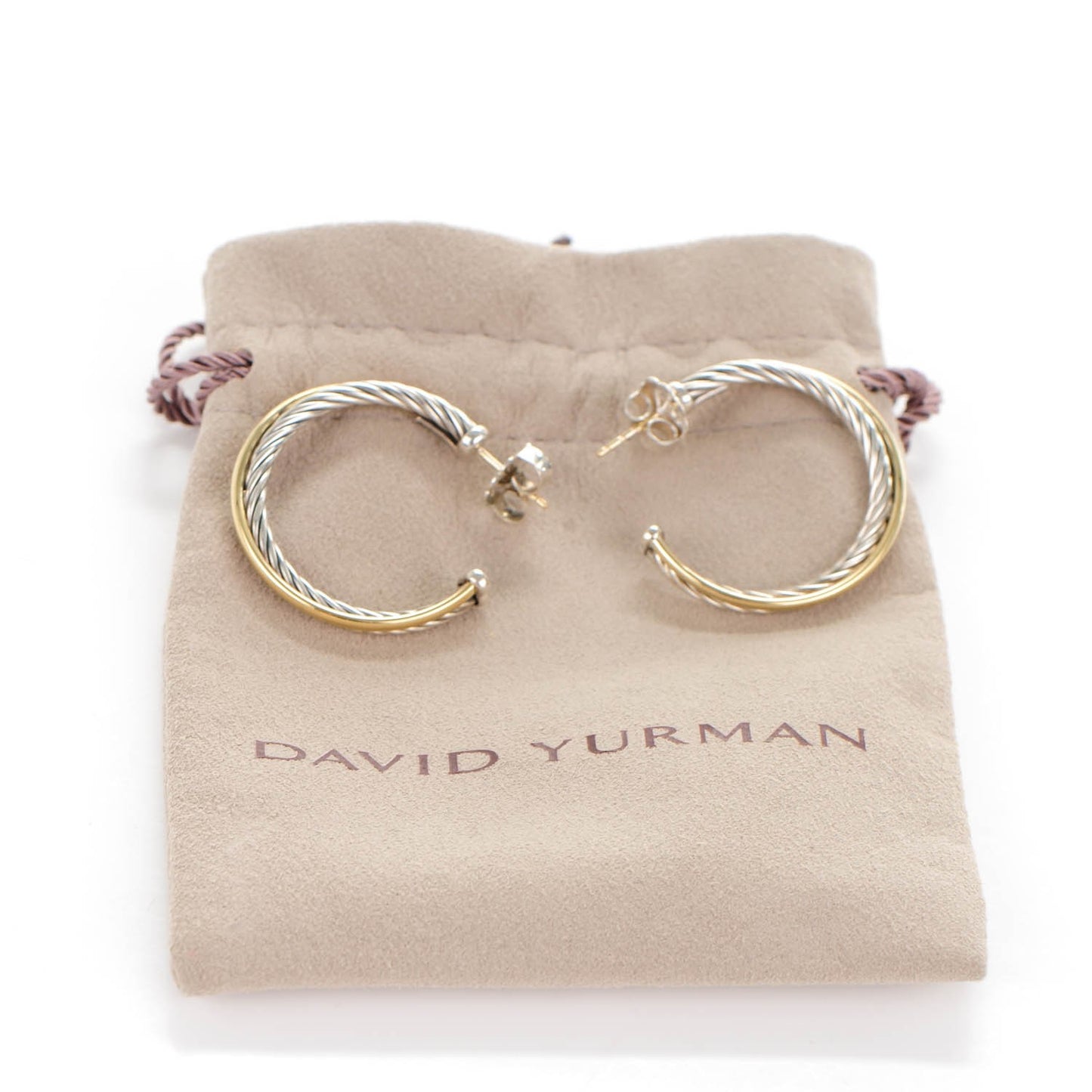 Sterling Silver 18K Yellow Gold 31mm Crossover Cable Hoop Earrings