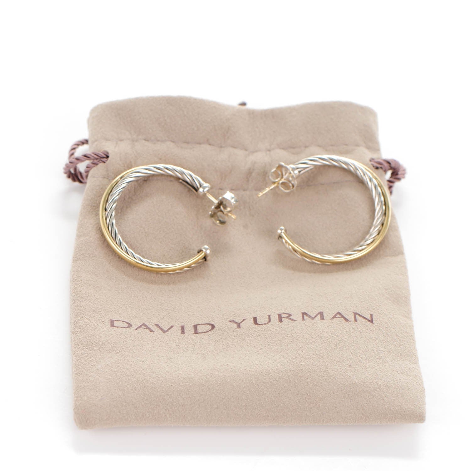 David Yurman Sterling Silver 18K Yellow Gold 31mm Crossover Cable Hoop Earrings 4 of 4