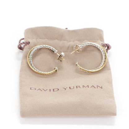 David Yurman Sterling Silver 18K Yellow Gold 31mm Crossover Cable Hoop Earrings 4 of 4