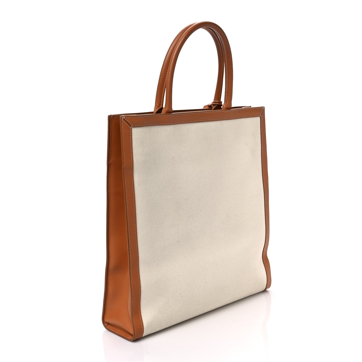Celine Canvas Calfskin Logo Print Vertical Cabas Natural Tan 3 of 9