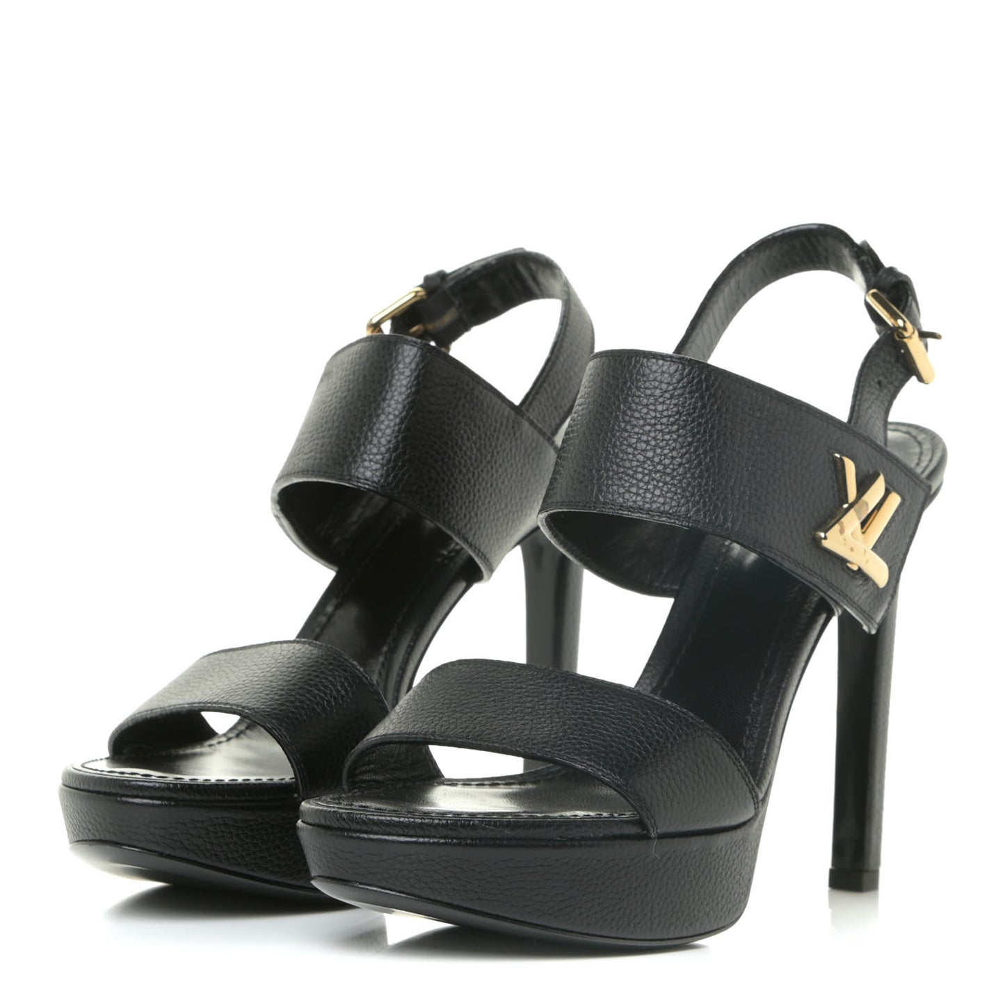 Grained Calfskin Horizon Platform Sandals 40 Black