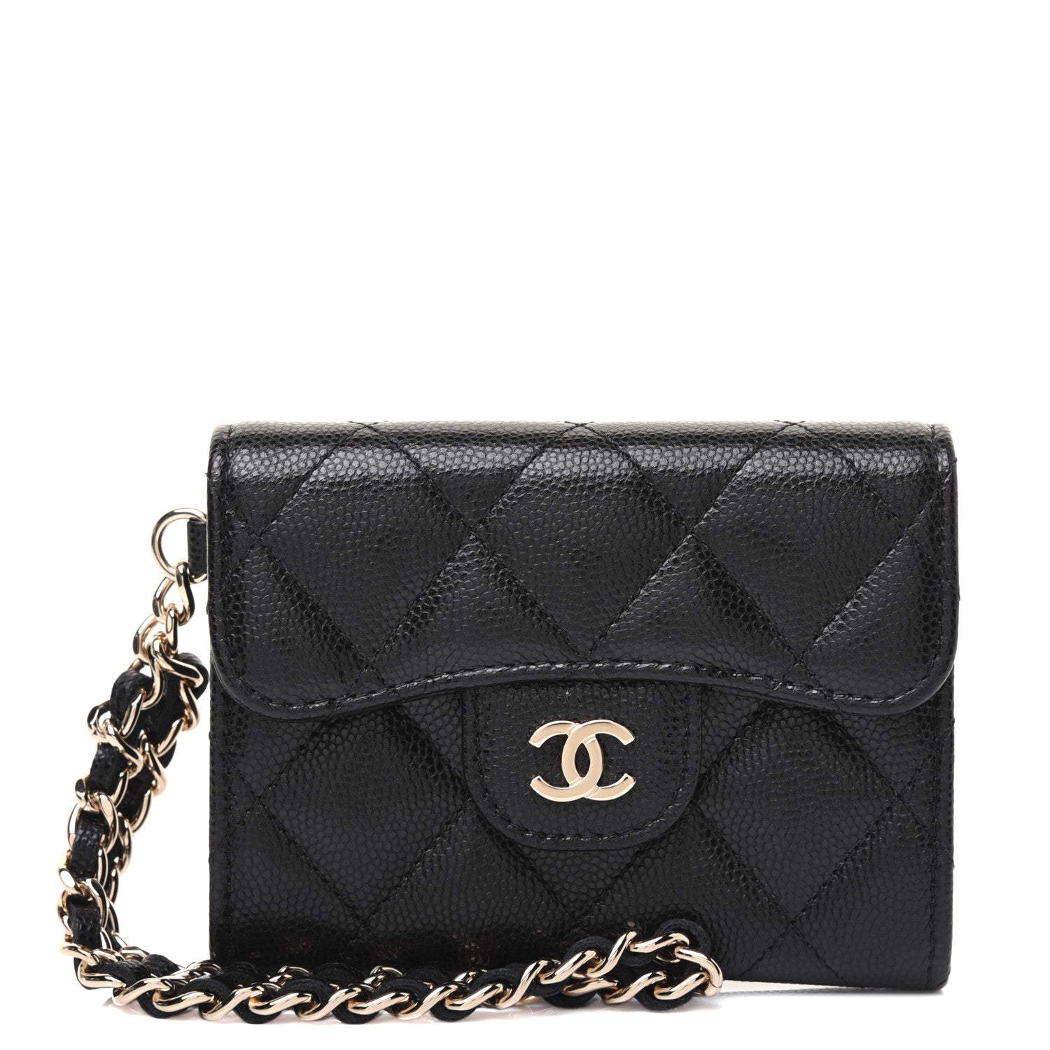 Chanel Caviar Quilted Flap Card Holder Chain Wristlet Black 1 of 12