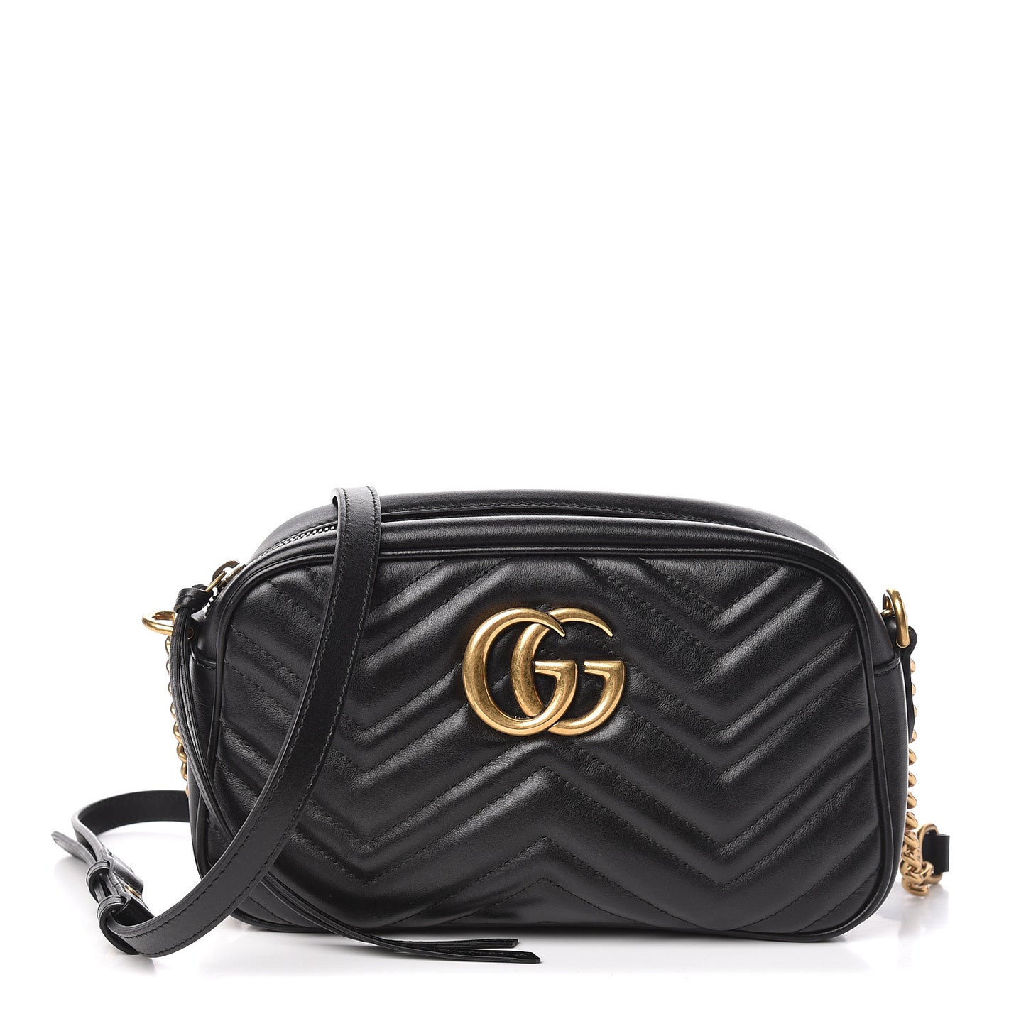 Calfskin Matelasse Small GG Marmont Chain Shoulder Bag Black