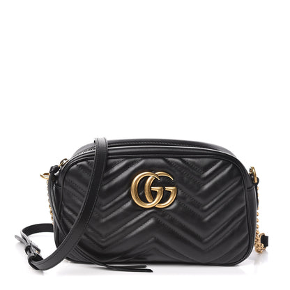 Gucci Calfskin Matelasse Small GG Marmont Chain Shoulder Bag Black 1 of 10