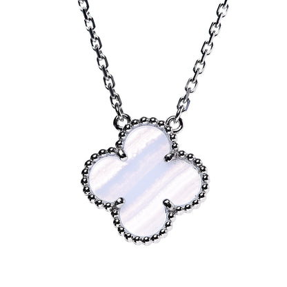 Van Cleef & Arpels 18K White Gold Chalcedony Vintage Alhambra Pendant Necklace 4 of 6
