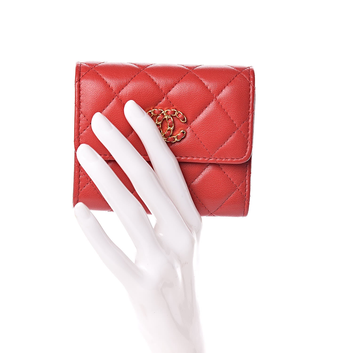 Chanel Lambskin Quilted 19 Flap Wallet Red 2 of 9