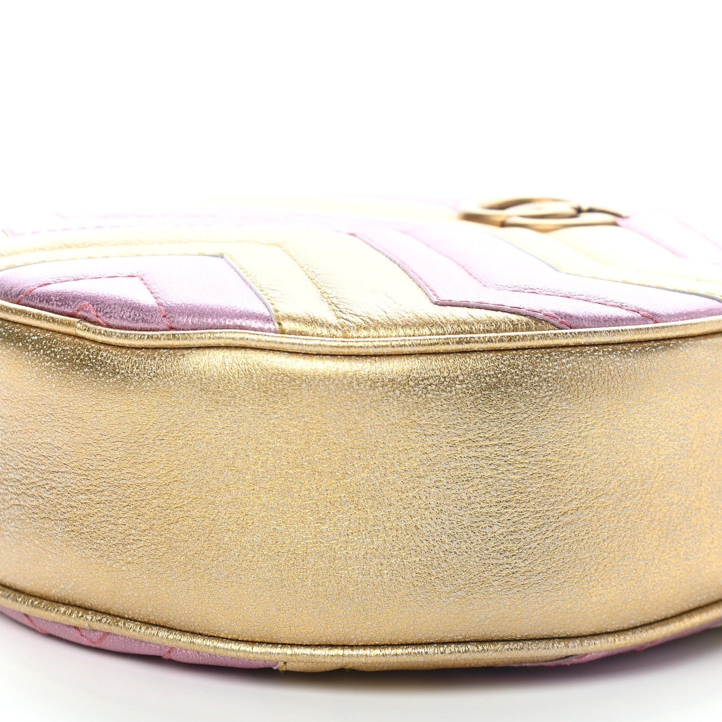 Metallic Calfskin Matelasse Mini GG Marmont Round Shoulder Bag Gold Pink