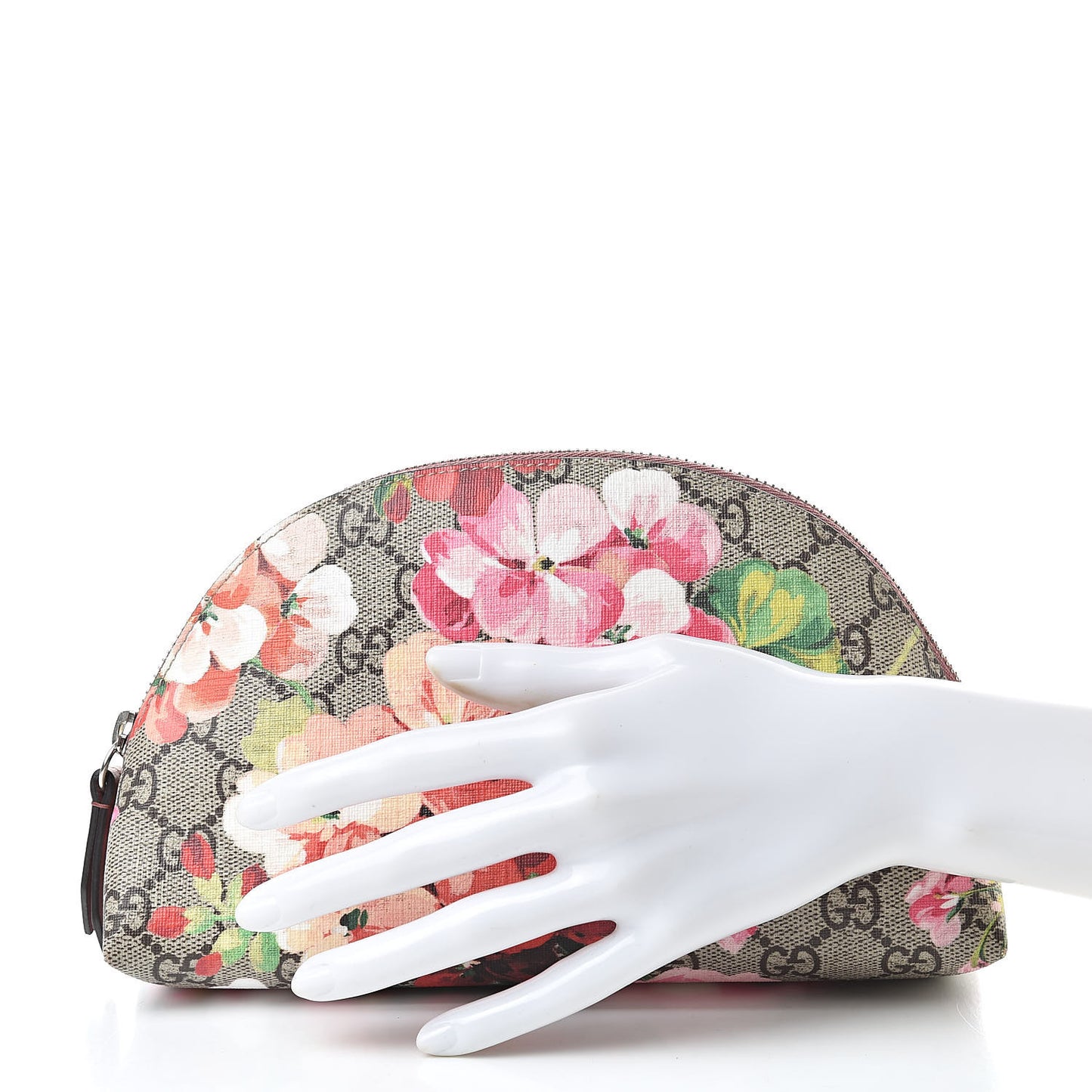 GG Supreme Monogram Blooms Large Pouch Cosmetic Case Beige Multicolor Dry Rose