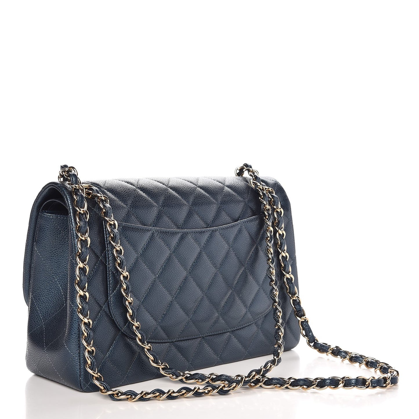 Iridescent Caviar Quilted Jumbo Double Flap Dark Blue